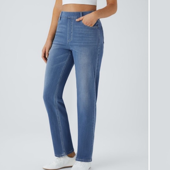 Halara Flex™ High Waisted Pockets Straight Leg Washed Casual Jeans Sz Small Tall - Picture 3 of 15